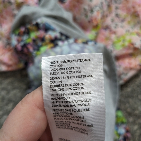 Anthro Maeve grey pink colorful floral puff balloon sleeve tshirt M - Picture 8 of 8